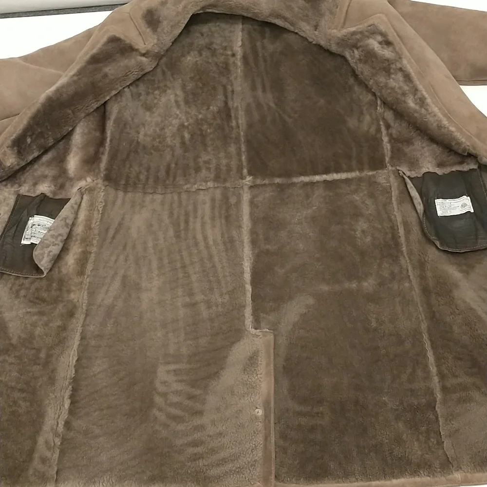 Vintage Shearling Coat USA Made Sawyer Napa Taupe Maxi Oversized Warm SeeMeasure - Picture 13 of 16